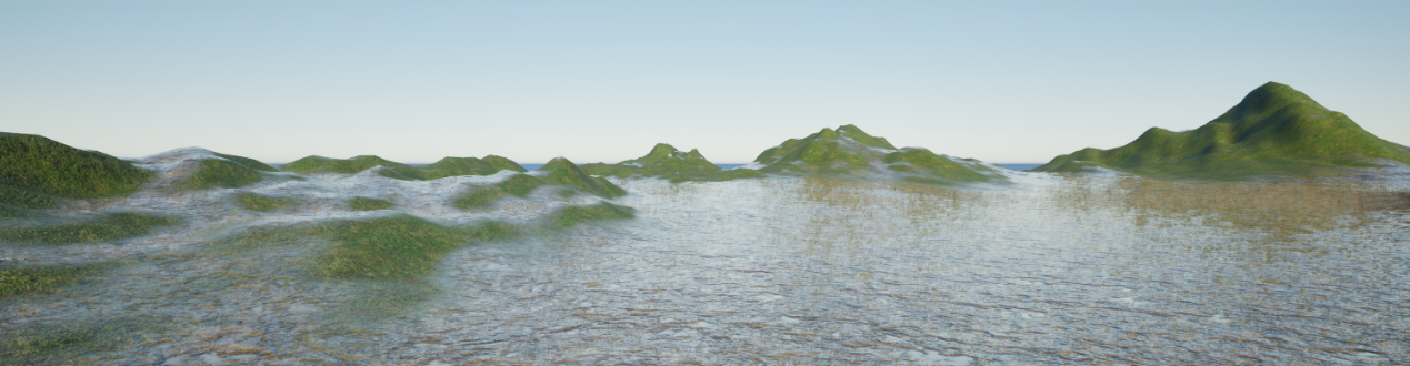 Low rolling green landforms created by adjusting the Height Curve parameter